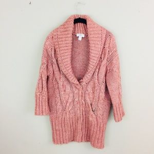 Loft Pink Chunky Cardigan Sweater Alpaca Wool